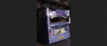 Double-Decker bus accident, bridge strike (Video)