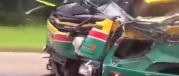 A shockingly badly damaged lorry still being driven on the road