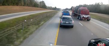 Car and truck failed to share the road (Video)