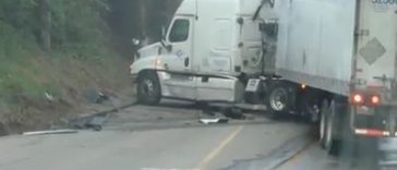 Truck driver unsuccessfully trying to turn around (Video)