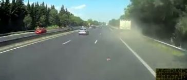 Tyre explosion blows lorry of the road (Video)